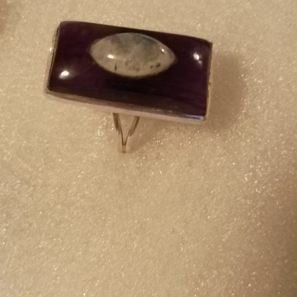 Amethyst And Moonstone Sterling Silver Women's Ring Handmade Statement Piece - Picture 3 of 5